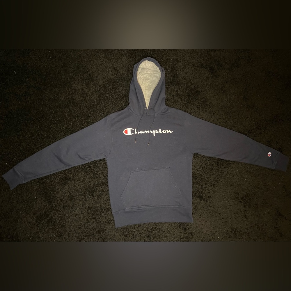 Navy Blue Champion Hoodie Men’s Size S Good condition only a light stain on back